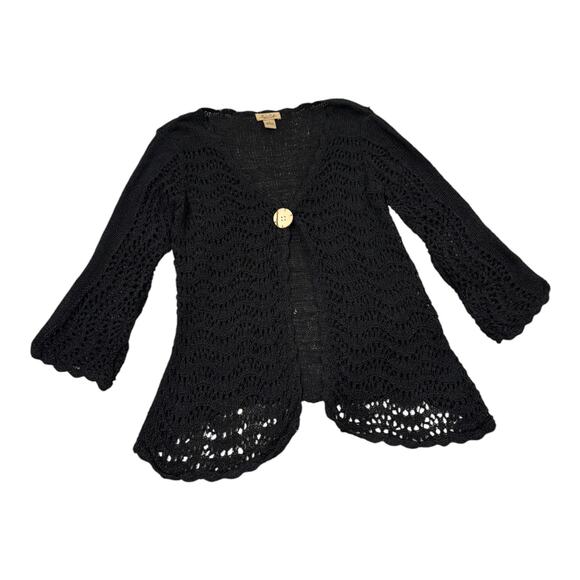 Peck & Peck Cardigan Sweater Women’s Small Black Open Knit Y2K Style One Button - Picture 8 of 8